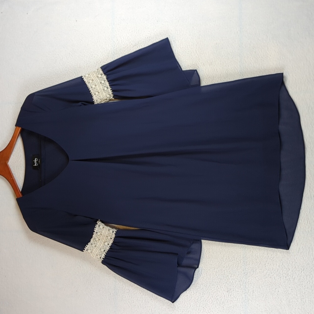 By &‎ By Royal Blue Chiffon Flared Flowy Sleeves Mini Dress S